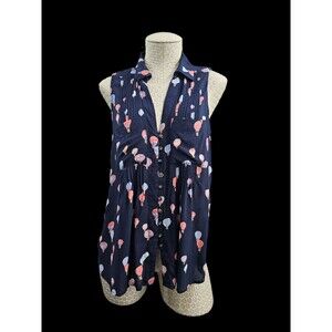 Maeve Women's S Hot‎ Air Balloon Sleeveless Tuxedo Tank Top Blouse Shirt Top EUC